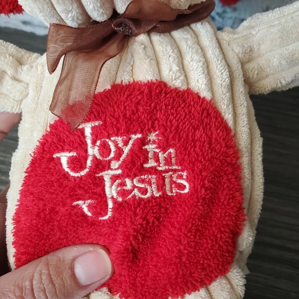 Goffa Moose Joy In Jesus Plush Beige and Red  Ribbed Textured Stuffed Animal 14